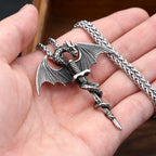 Fashion Flying Dragon Necklace Stainless Steel Punk Sword Pendant Necklace For Men Unique Amulet Jewelry Gift