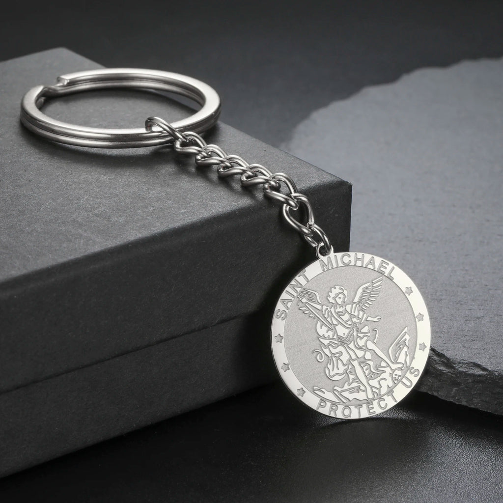 Teamer Archangel Michael Emboss Pendant Keychain Lucky Amulet Protection Stainless Steel Vintage Jewelry Wholesale 2026 New