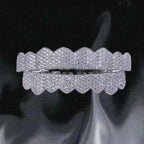 YOUNGX Fashion 8/8 Iced Out CZ Stone Fangs Teeth Grillz Hip Hop Cubic Zircon Tooth Caps For Women Men Jewelry Cosplay