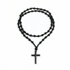 Fashion Cool Black Round Beads Hematite Cross Pendant  Necklace for Men and Women