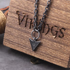 "Algiz"Rune Iron Color Viking spear Pendant Necklace with Stainless Steel Chain As Men Gift with wooden box