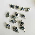 10Pcs Antique Silver Color Hamsa Fatima Hand Charm Evil Blue Eye Bead fit Pendant Necklace Bracelet Jewelry Accessories DIY