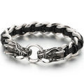 Punk Rocker Dragon Head Bracelet Man Braided Genuine Leather & 316l Stainless Steel Men's Wrist Strap Bracelets Handles