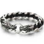 Punk Rocker Dragon Head Bracelet Man Braided Genuine Leather & 316l Stainless Steel Men's Wrist Strap Bracelets Handles