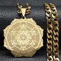 Lotus Steel Pendant Sacred Geometry Metatron Cube