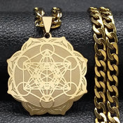 Lotus Steel Pendant Sacred Geometry Metatron Cube