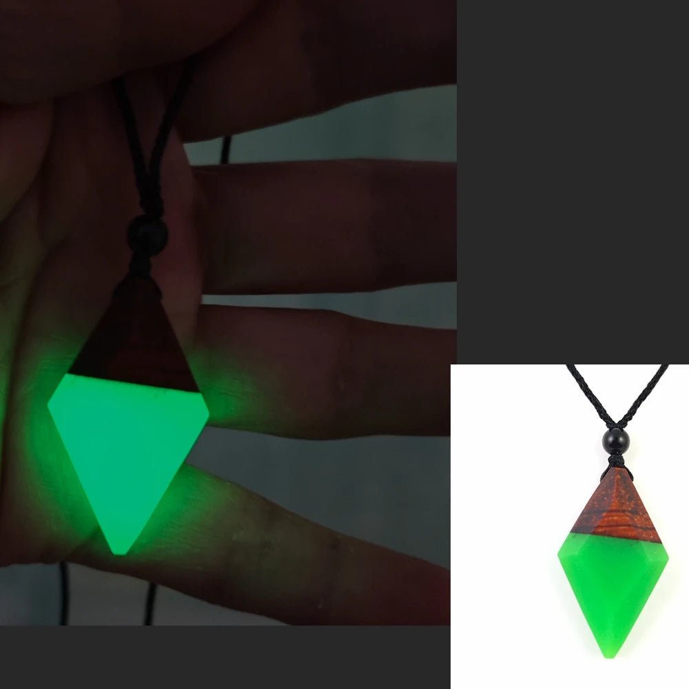 Wood Resin Night Light Pendant Necklace