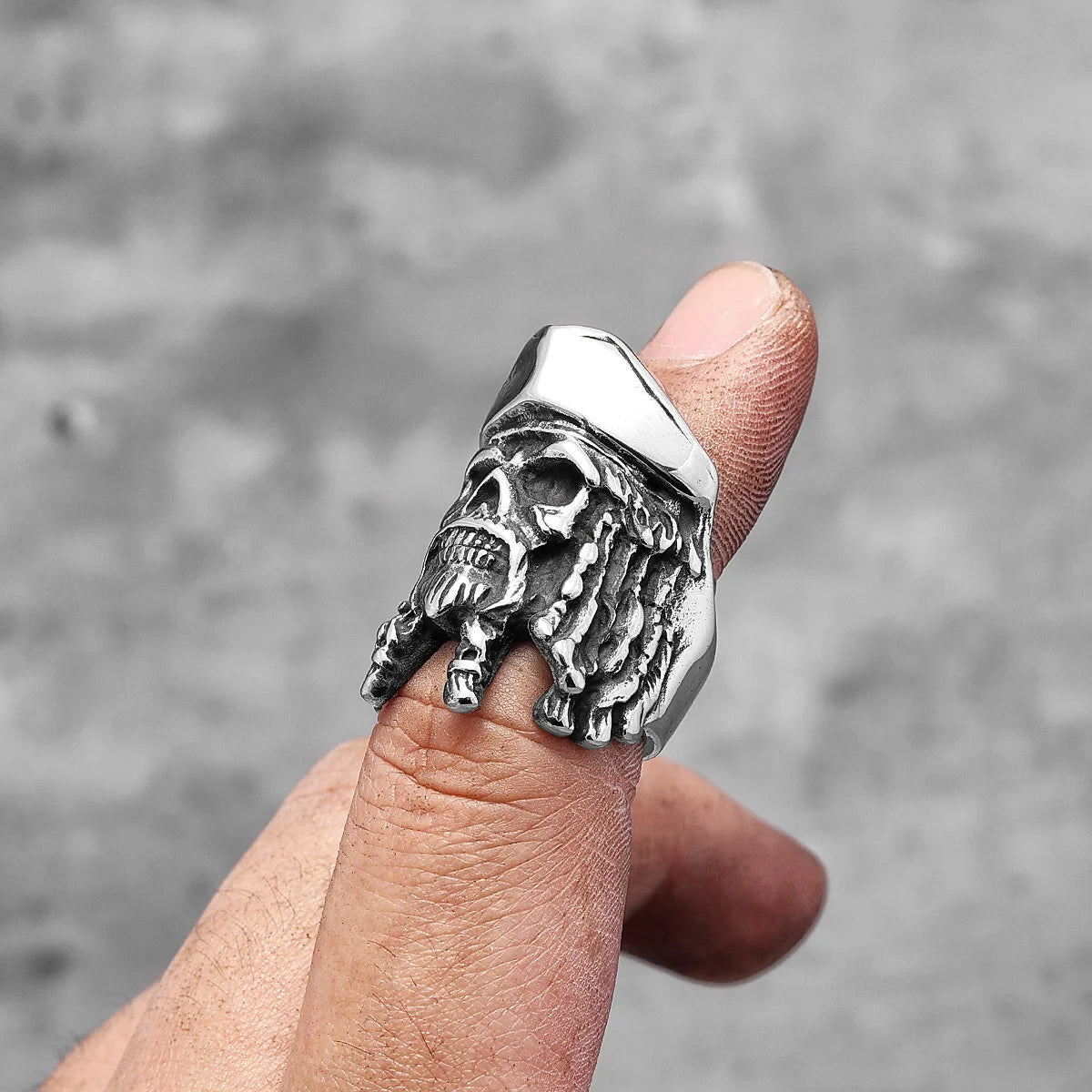 Captain Jack Pirate Skull Ring — Stainless Steel