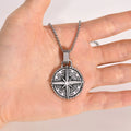 North Star Men Necklace ,Stainless Steel Compass Pendant,Mens Jewelry, Coin Form Handmade Necklace