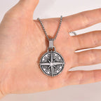 North Star Men Necklace ,Stainless Steel Compass Pendant,Mens Jewelry, Coin Form Handmade Necklace