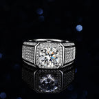 Men's Solid and Bold Boss Ring - 2 Carat Moissanite, Crafted in PT950 Platinum, Exquisite Diamond Design