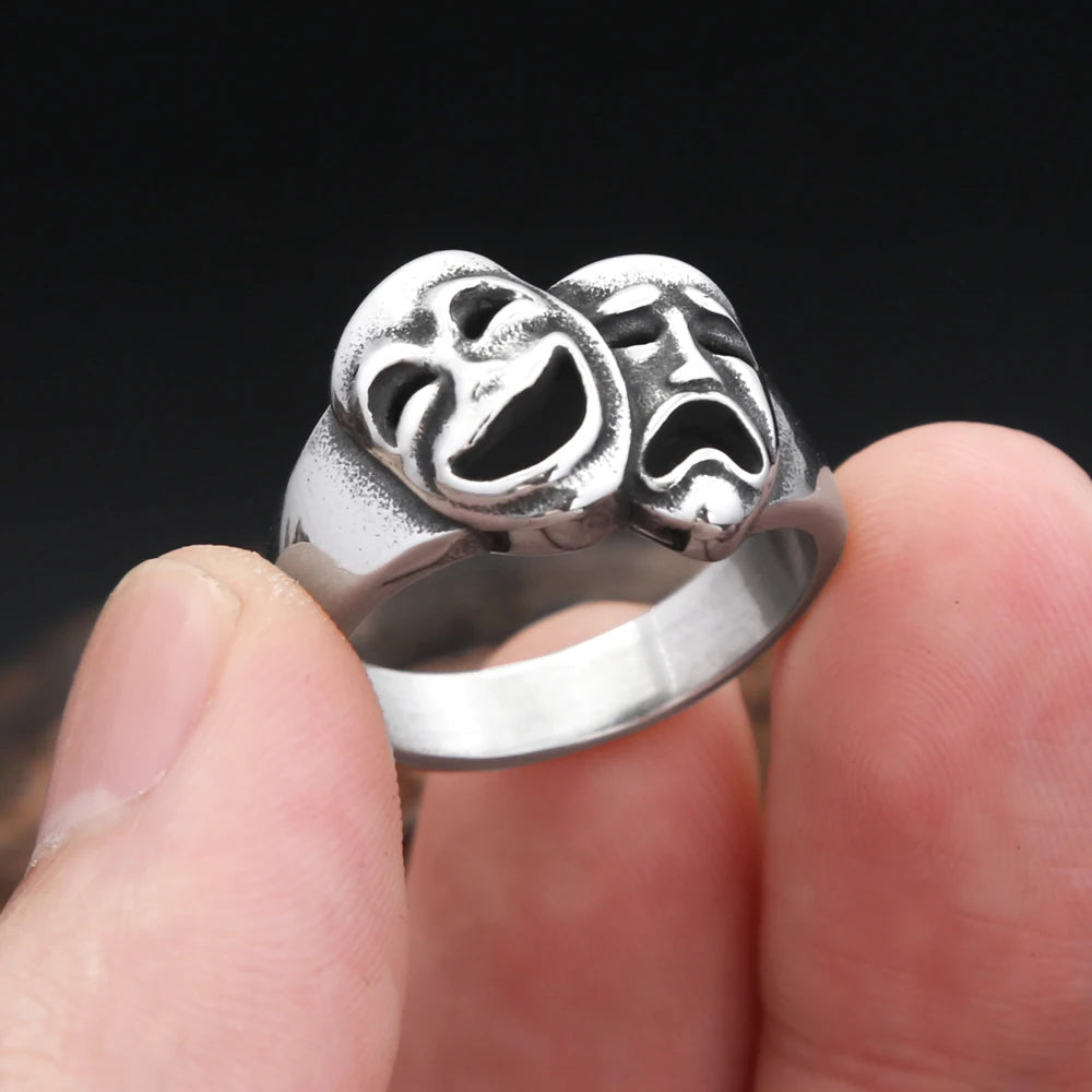 Steel Ring Vintage 316L Stainlesss Cry Smile
