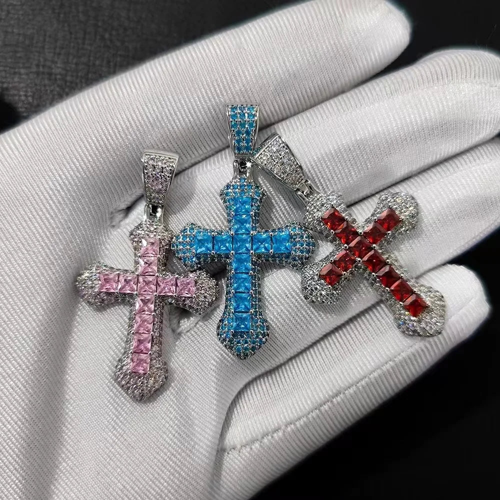 Cross Pendant Rope Chain Necklace Iced Out