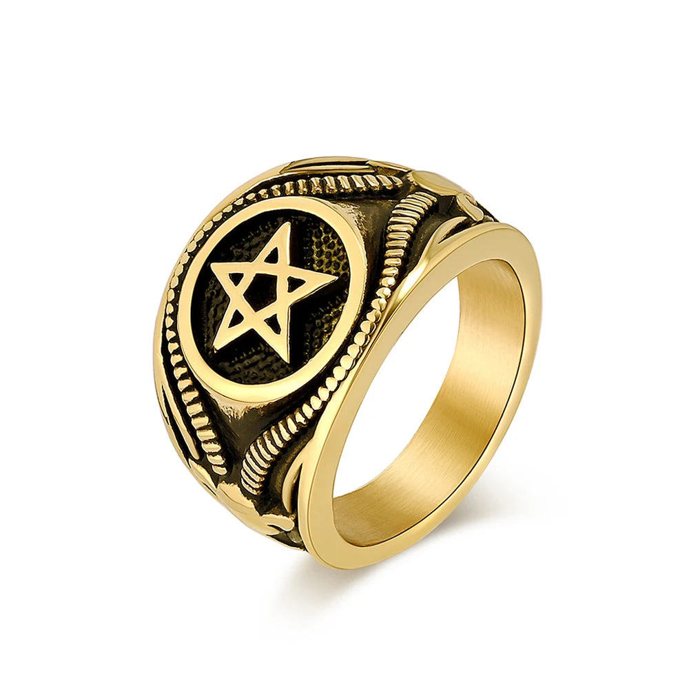 Vintage Fashion Stainless Steel Pentagram Rings For Men Women Gothic Biker Goat Devil Demon Ring Party Jewelry Gifts Wholesale