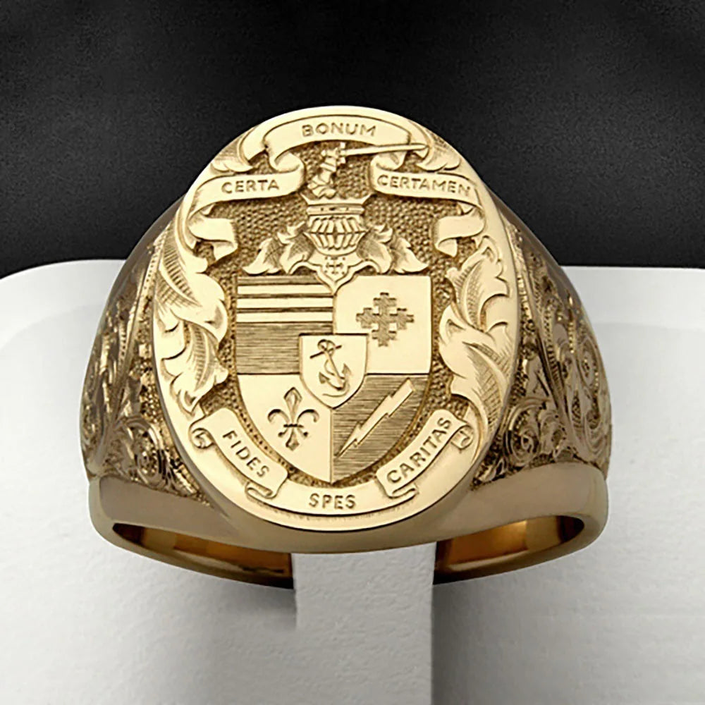 2026 Popular 925 Silver Plated 18k Gold Retro Carved Godfather Ring, High-end Men's Engagement Wedding Ring