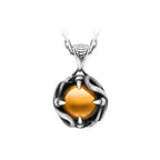 Copper Electroplated Gold Endless Glory Pendant 925Sterling Silver Men's Necklace Vintage Distressed Necklace with Amber Stone I