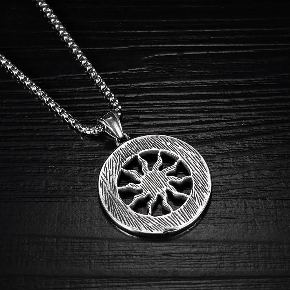 Viking Sun Rune Pendant Necklace — Stainless Steel