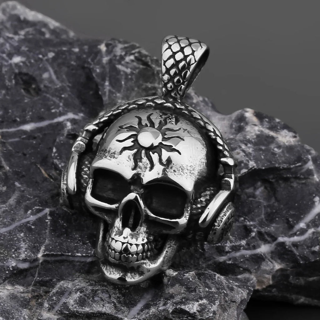 HNSP 316L Stainless Steel Punk Headphones Skull Head Pendant Necklace For Men Jewelry Accessories