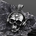 HNSP 316L Stainless Steel Punk Headphones Skull Head Pendant Necklace For Men Jewelry Accessories