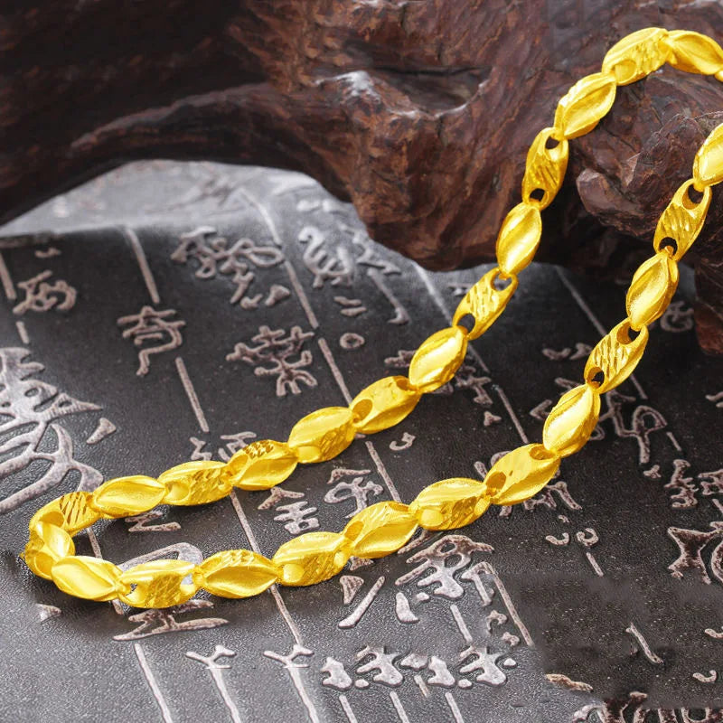 Luxury 24K 9999 Pure Gold real gold Wheat Ear Necklace Pendant Men's Necklace