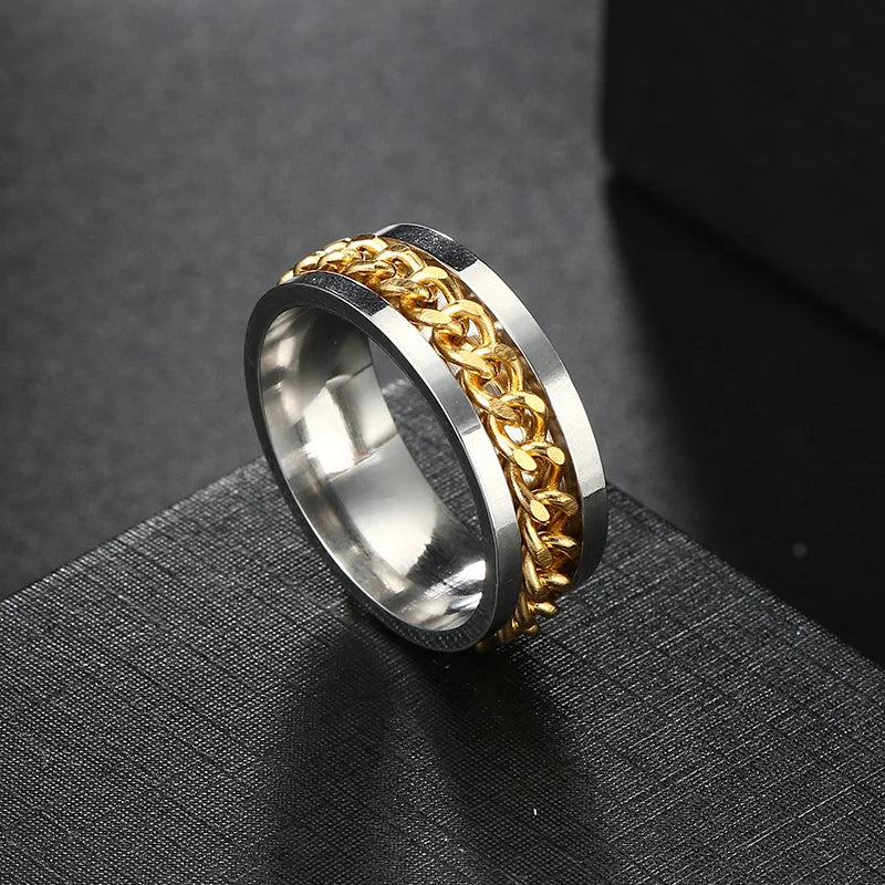 Anxiety Fidget Rings For Men Spining Titanium Stainless Steel Colorfully Spinner Rotatable Chain Jewelry Rotating Rings