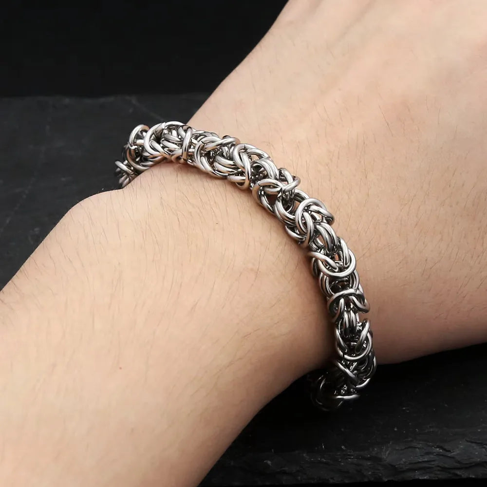 Thick Byzantine Link Bracelet — Stainless Steel, 18cm to 22cm