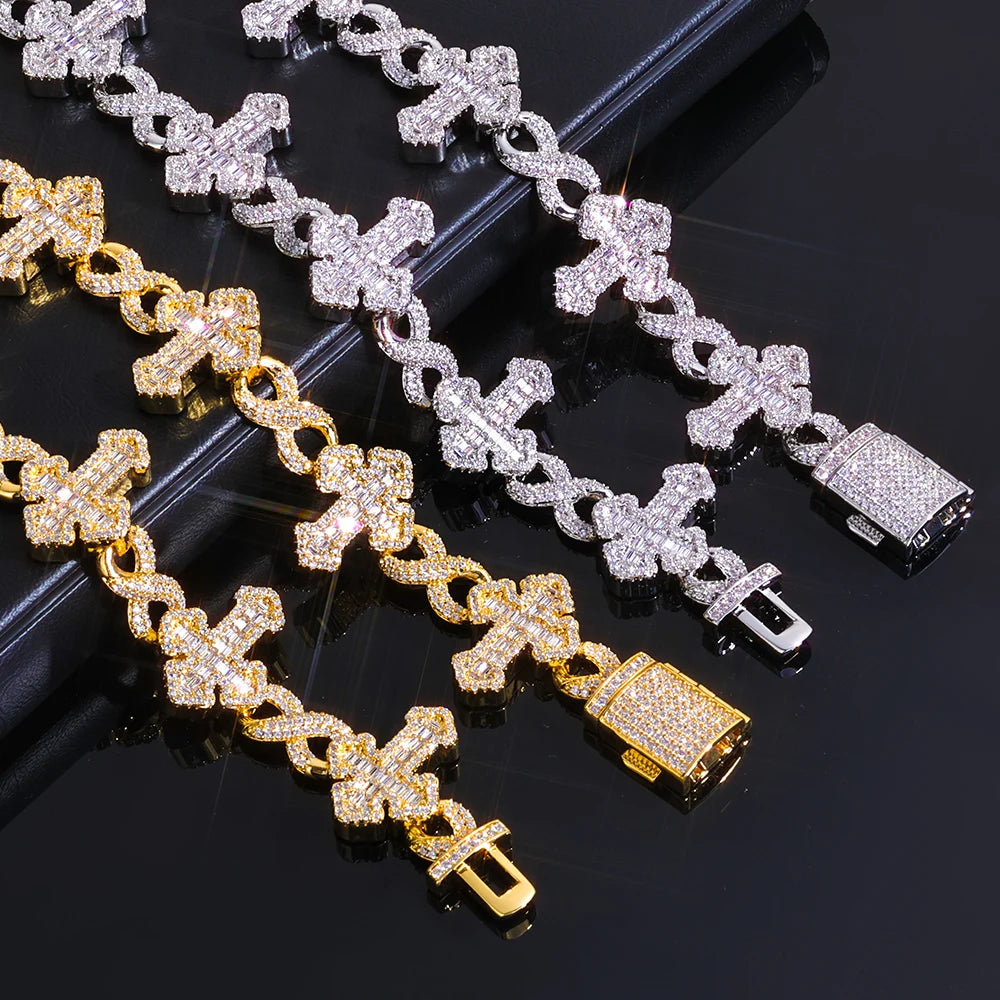 Iced Out Cross Cuban Chain Necklace Infinity CZ