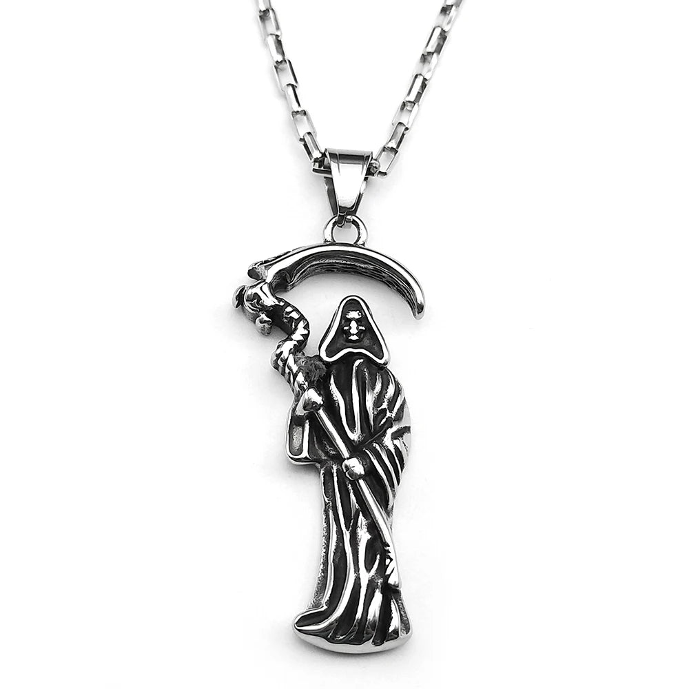 Grim Reaper Silver Chain Necklace — Stainless Steel