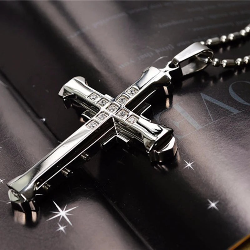 Iced Out Cross Black Pendant Zircon Punk