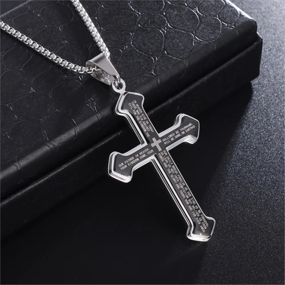 Silver Cross Pendant Necklace Vintage Box Chain