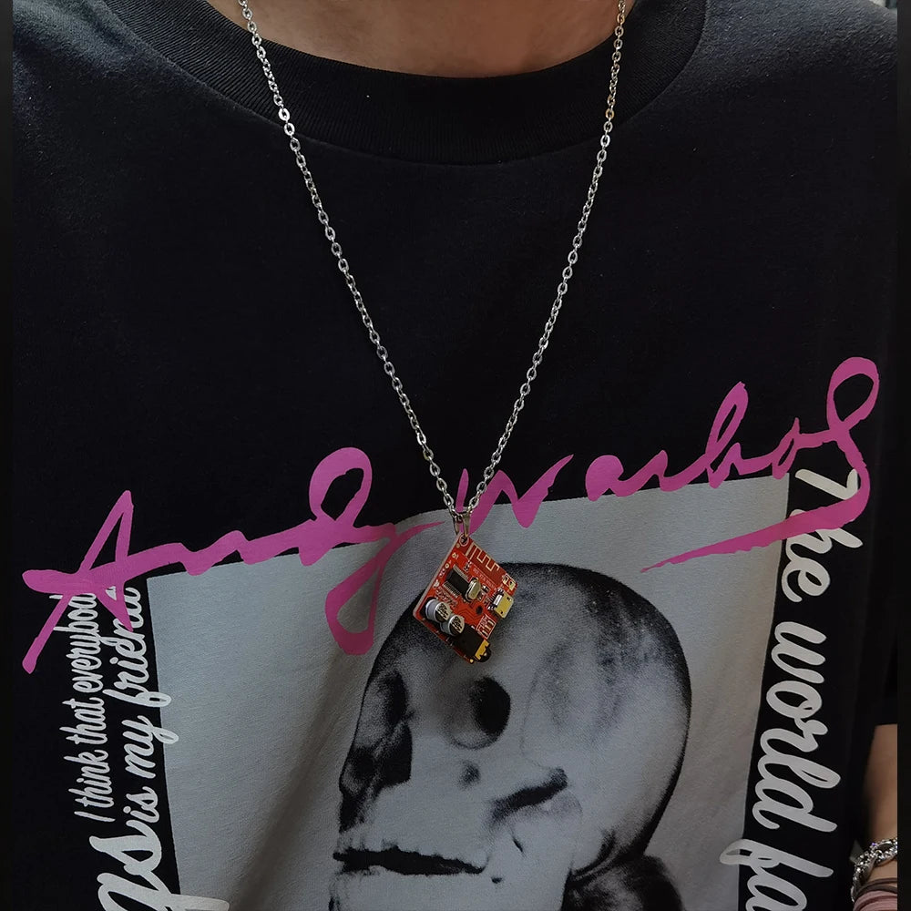 Y2K Cyberpunk Necklace PCB Electric Board Pendant Necklace for E-girl Women Hip Hop Stainless Steel Ins Necklace