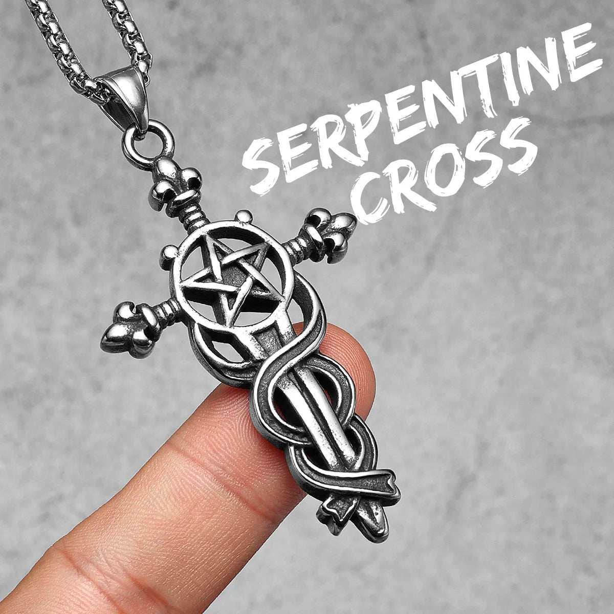 Serpentine Cross Pendant Necklace — Stainless Steel