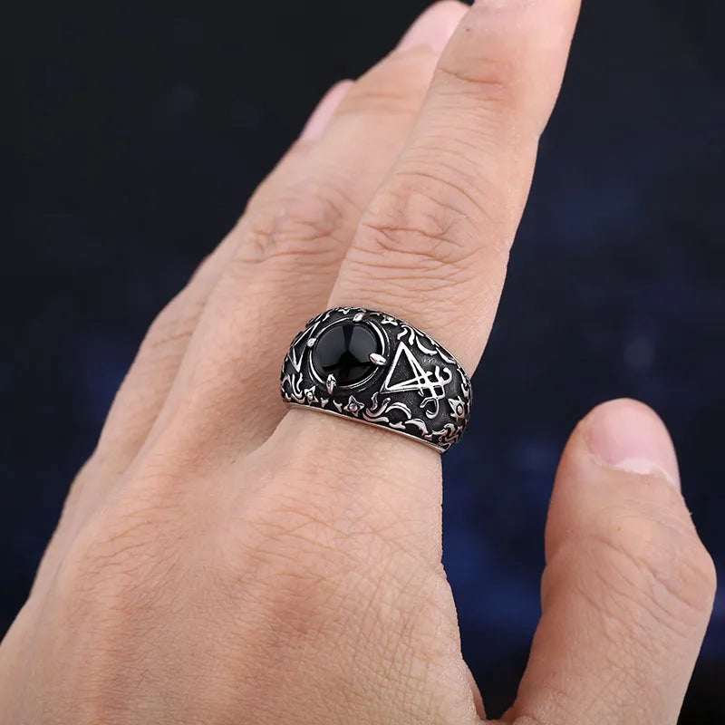 2024 New Vintage Sigil Lucifer Rock Ring 316L Stainless Steel Seal of Satan Rings for Men Male Punk Rock Jewelry Gift