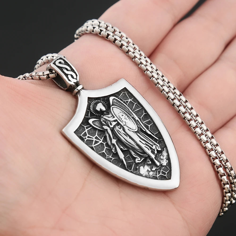 Angel Shield Cross Pendant — 316L Stainless Steel