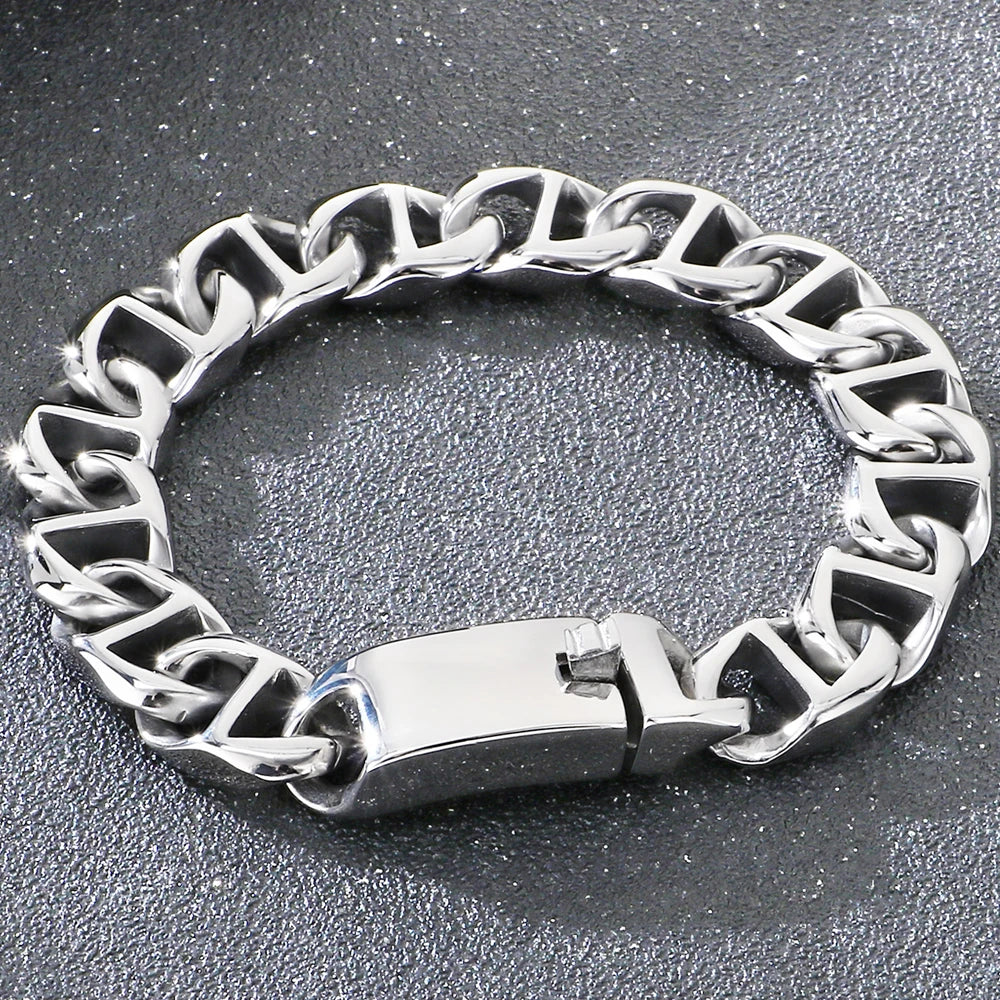 Cool Bracelet for Man 13MM Wide Men's Stainless Steel Link Chain Bracelets Biker Jewelry Hip Hop Charms for Boys