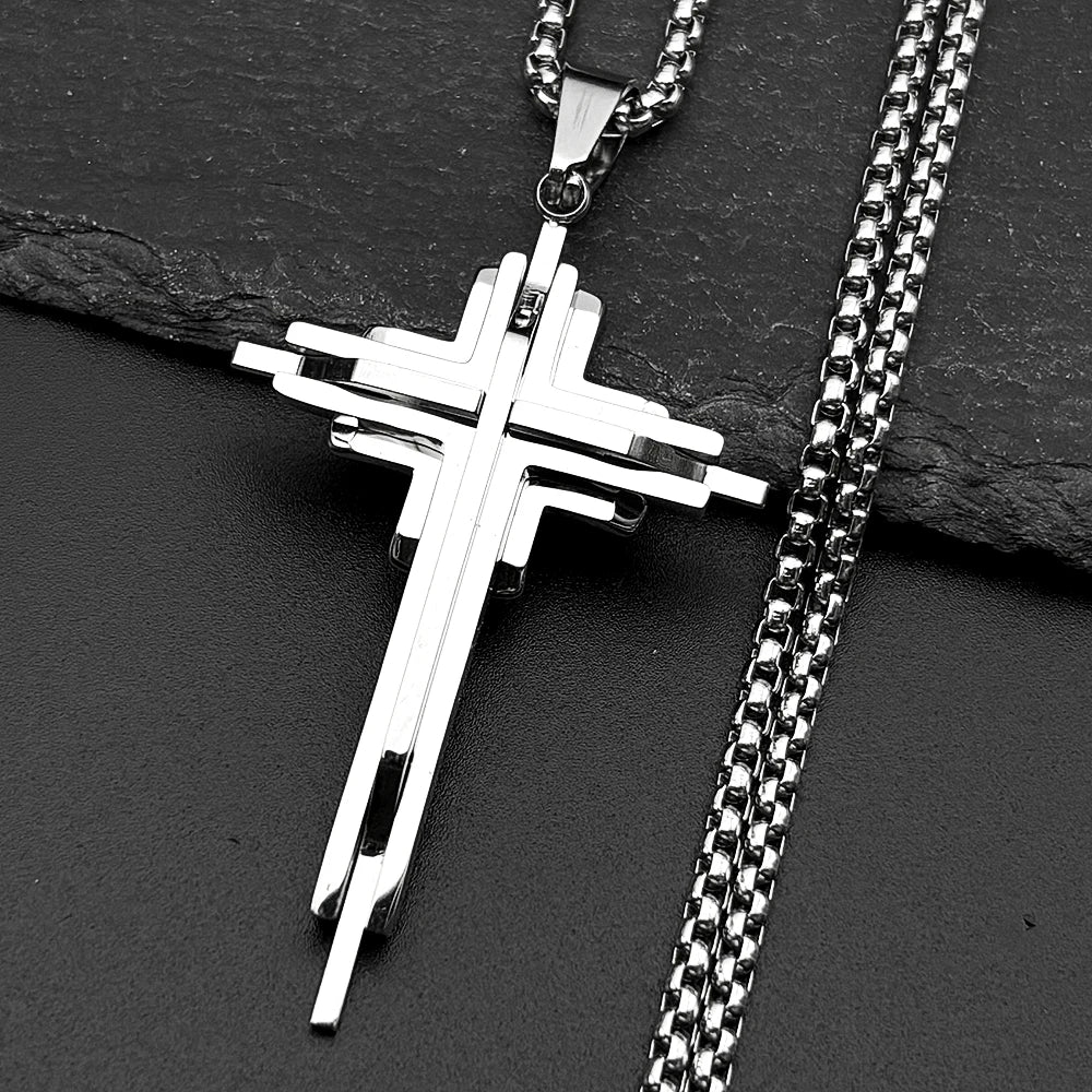 Multi-Layer Jesus Crucifix Pendant Necklace — Stainless Steel