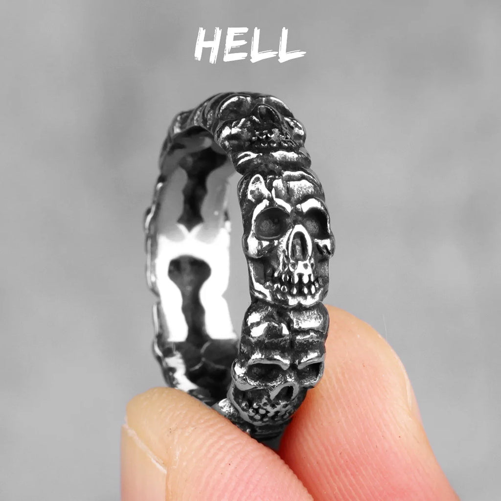 Vintage Punk Gothic All Skull Head Series Stainless Steel Womens Mens Rings Unique for Biker Jewelry Creativity Gift