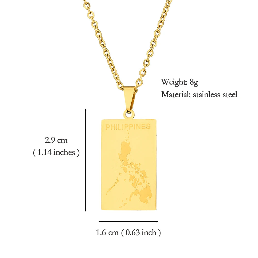 Philippines Flag Map Pendant Necklace — Stainless Steel
