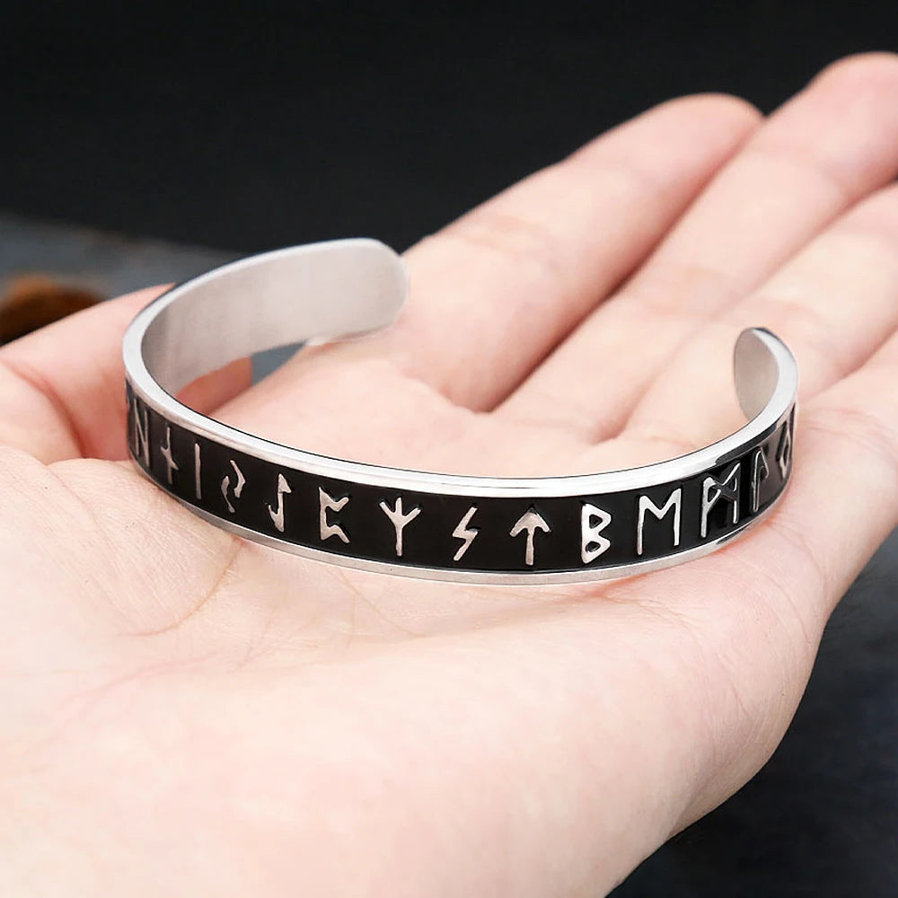 Nordic Viking Rune Open Cuff Bracelet — Stainless Steel