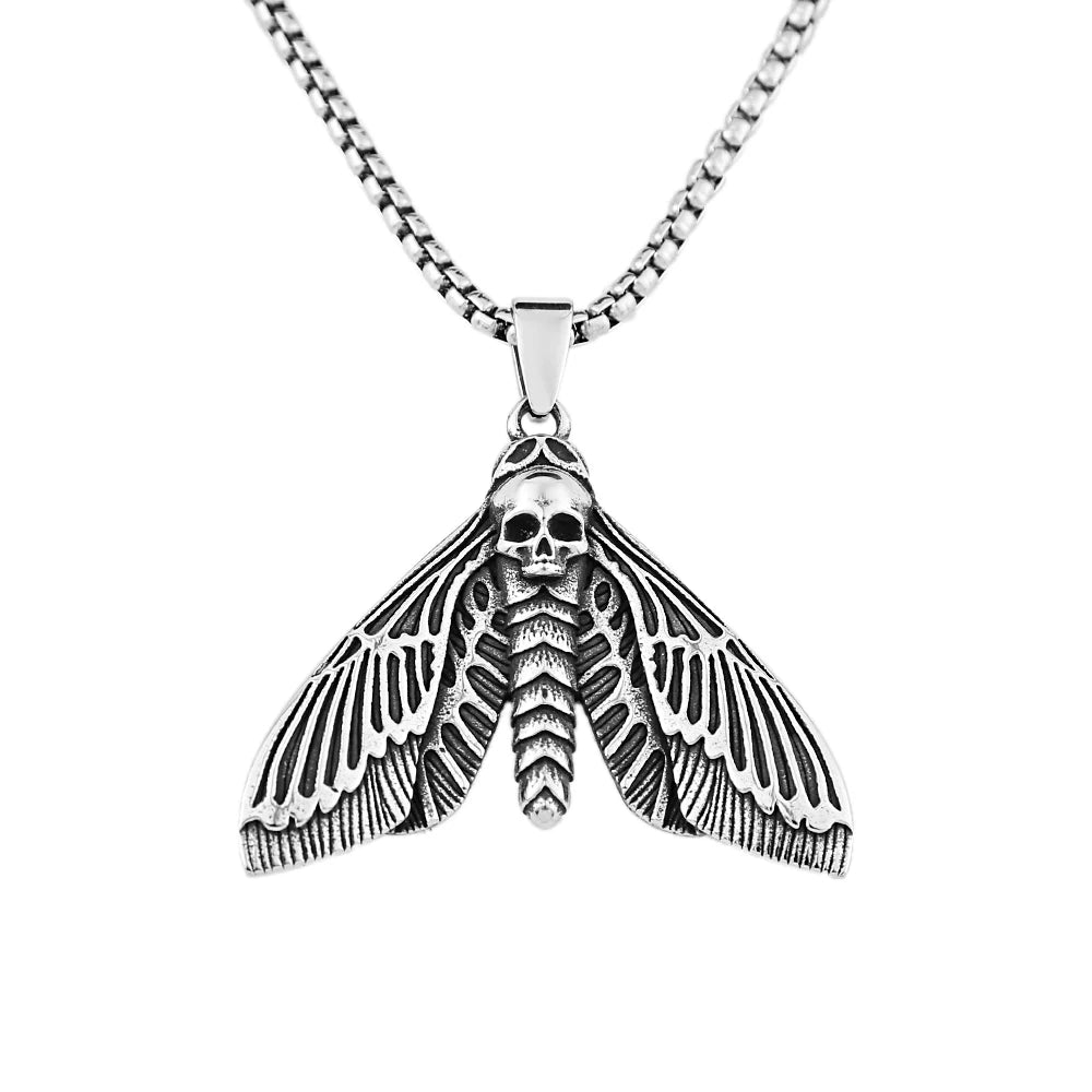Death's-Head Moth Skull Pendant Necklace — Stainless Steel