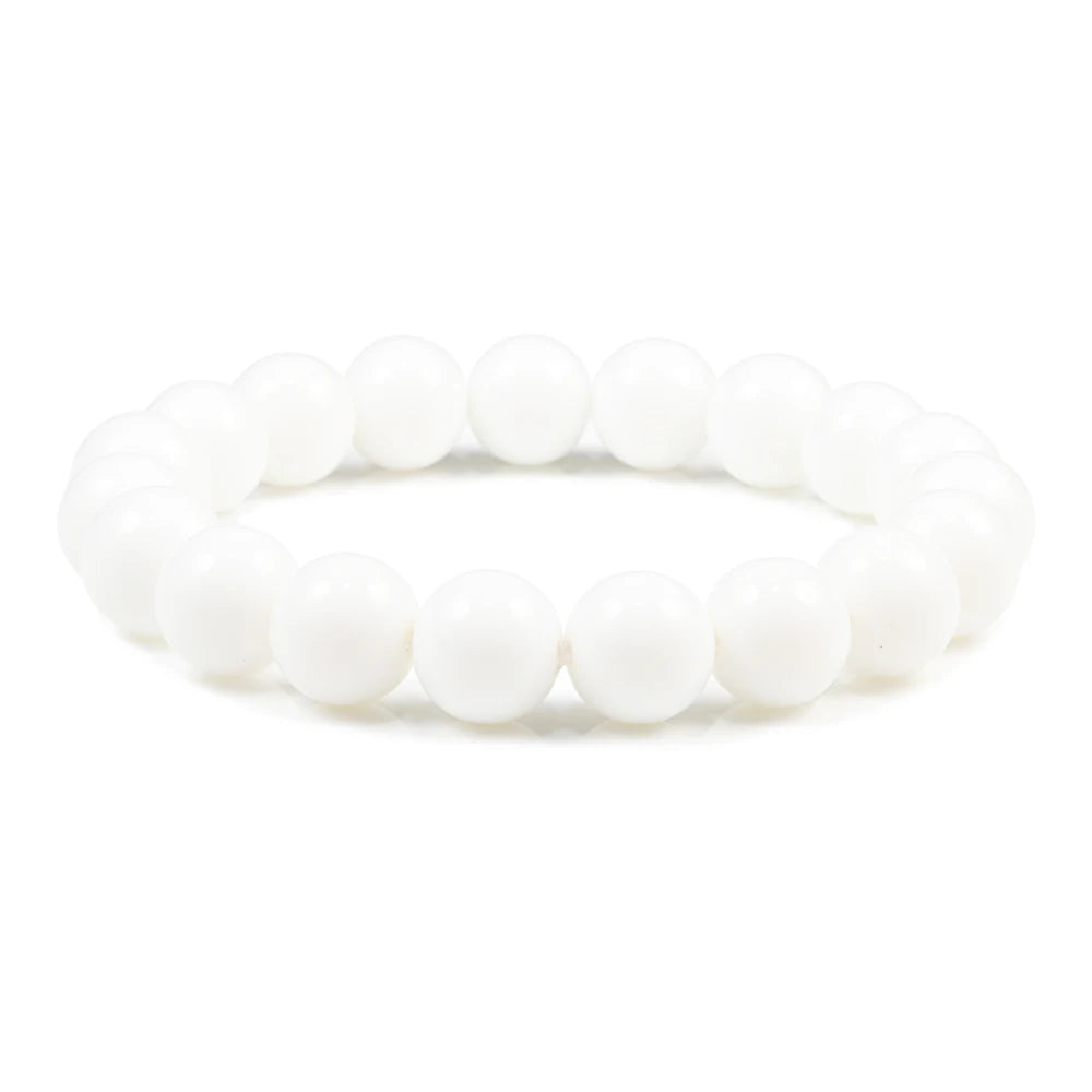 Natural Stone Bracelet Men 6/8/10mm White Black Dull Polish Matte Onyx Agates Shiny Round Beads Yoga Jewelry Bracelets