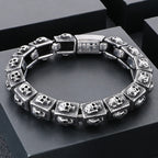 Vintage Solid Stainless Steel Bracelet for Man Men's Skeleton Jewelry Accessories 14MM Width Skull Face Head Chain