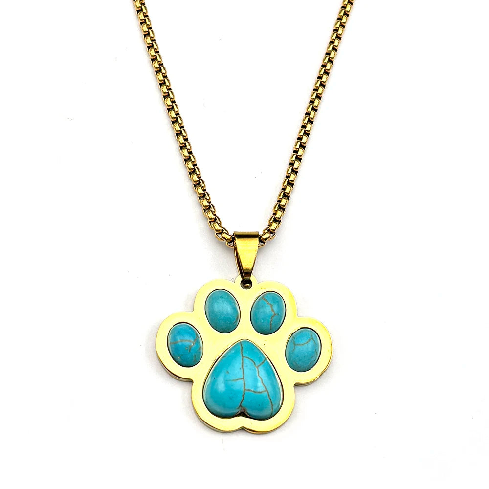 Cute Cat Dog Claw Pendent Necklace For Women Men Stainless Steel Silver Color Stone Animal Pet Lover Gifts Jewelry