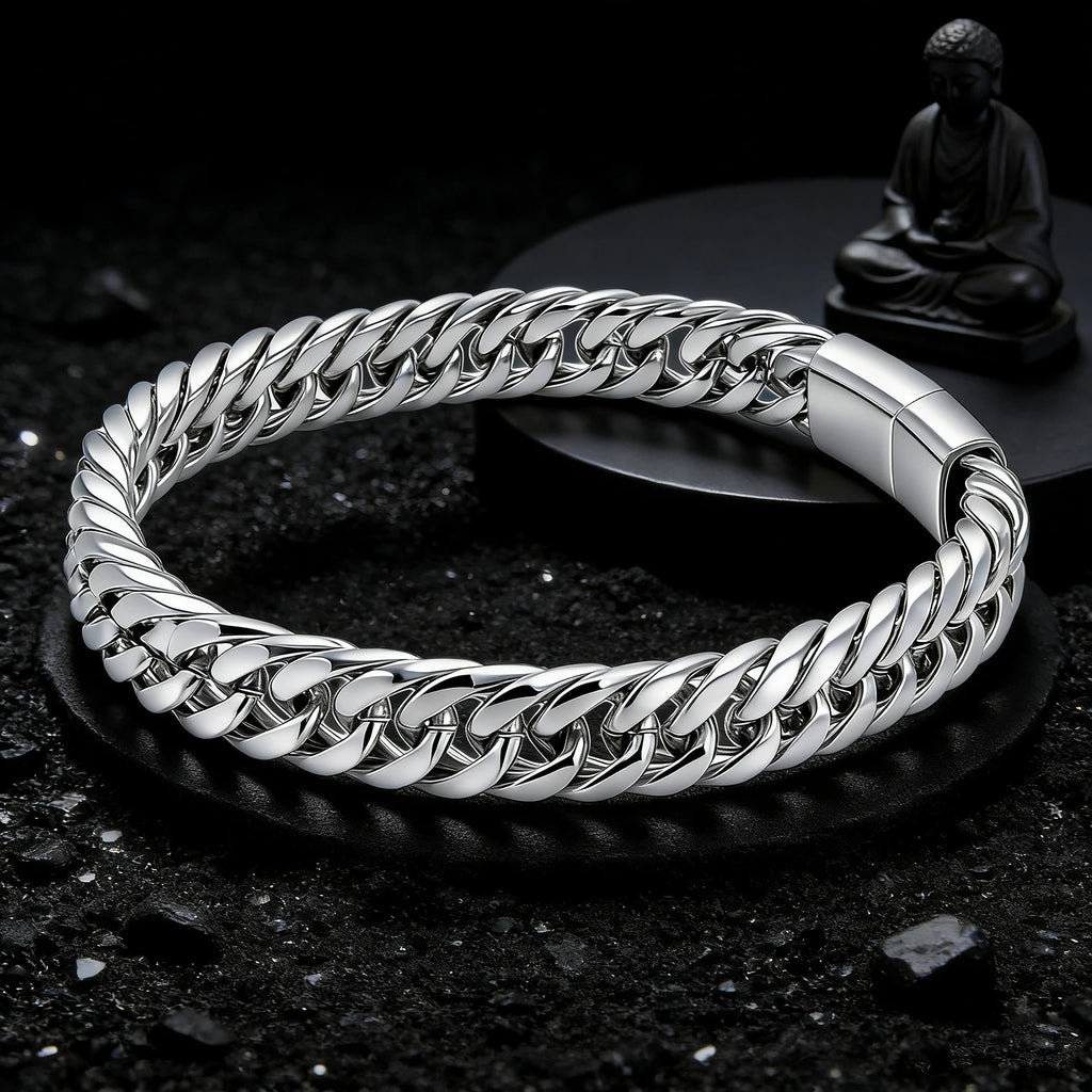 Men's Hip Hop Cuban Chain Bracelet Stainless Steel Wristband Magnetic Clasp Punk Style Trendy Fashion Jewelry Gift for