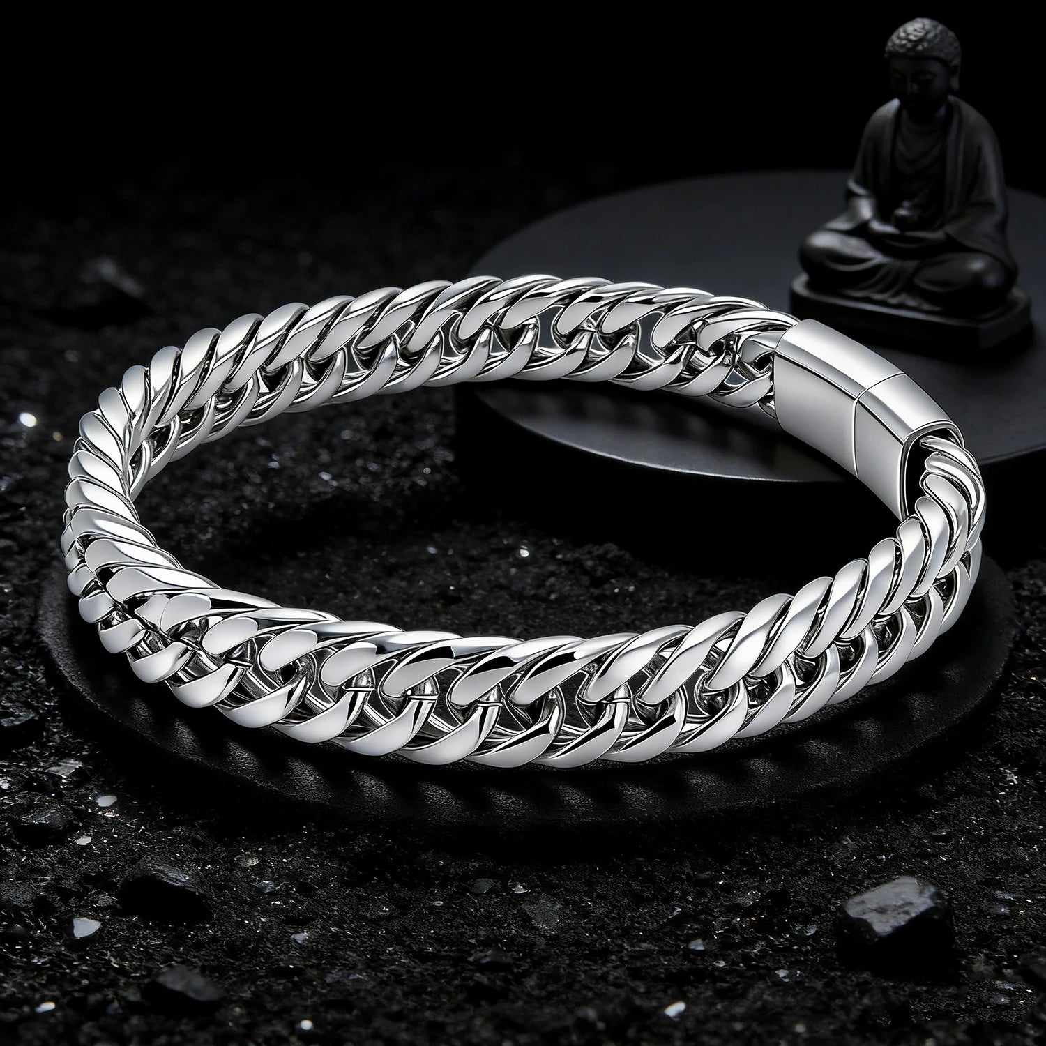 Men's Hip Hop Cuban Chain Bracelet Stainless Steel Wristband Magnetic Clasp Punk Style Trendy Fashion Jewelry Gift for