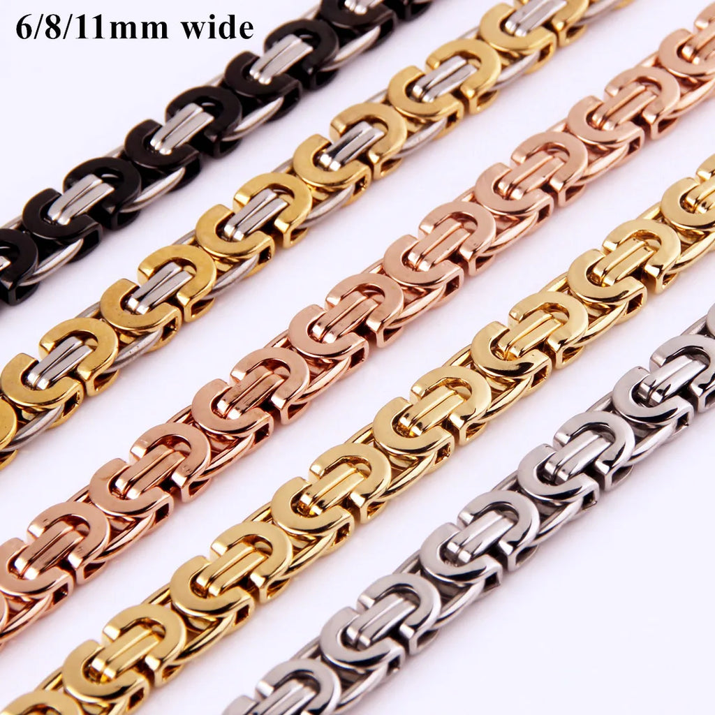 Custom Length 7"-40" 6/8/11mmm Choker Long Necklace Men Male Stainless Steel Flat Byzantine Box Chain Husband Boyfriend Gift