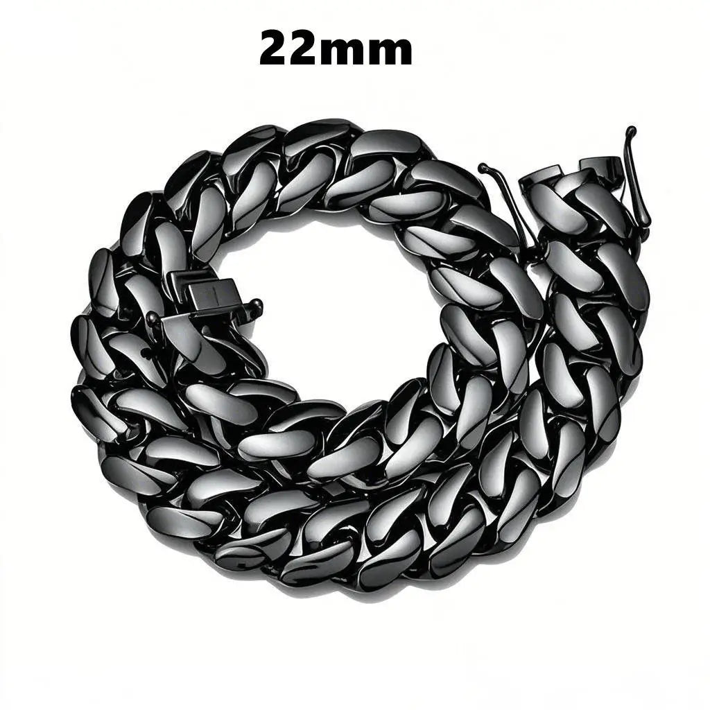 Hip Hop Black Color Stainless Steel Dense Cuban Miami Link Chain Necklaces for Men Bling Rapper jewelry Drop Shipping