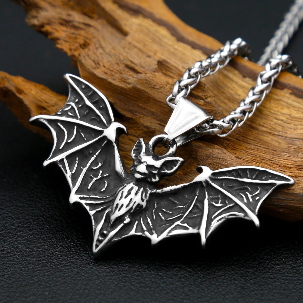 Gothic Bat Steel Pendant Necklace Punk Biker Animal
