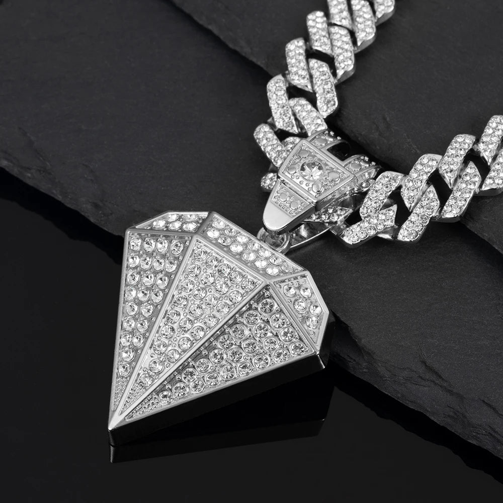 Iced Out Tapered CZ Cuban Chain Necklace — Zinc Alloy