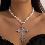 Large Cross Pendant Necklace — Pearl Choker